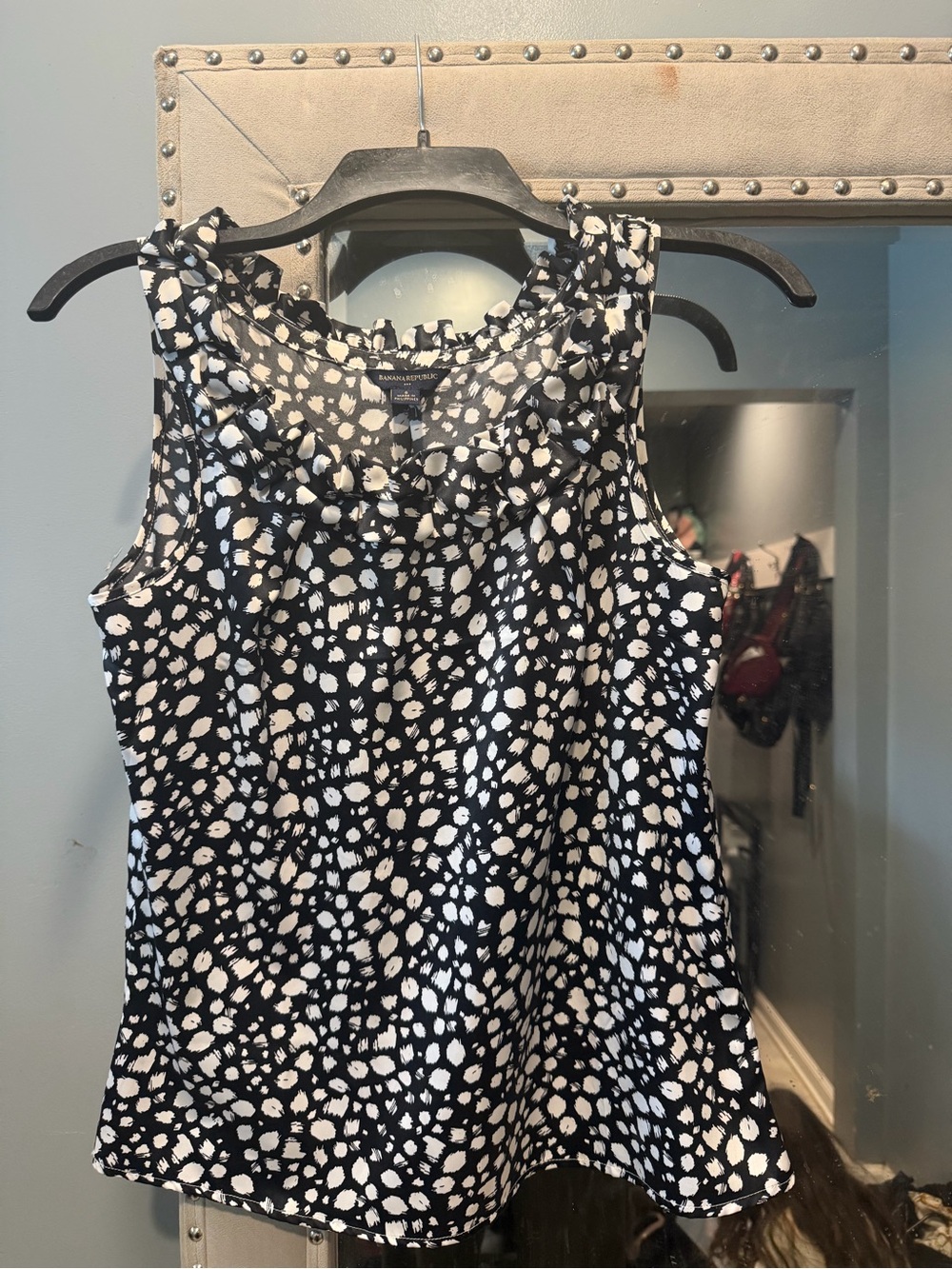 Banana Republic Black & White Ruffle-Neck Sleeveless Camisole